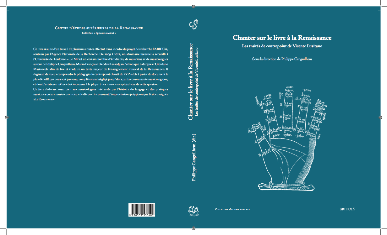 Book cover. *Chanter sur le livre a la Renaissance.* Turnhout: Brepols, 2013.